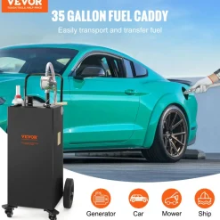 VEVOR Fuel Caddy, 35 Gallon, Gas Storage Tank on 4 Wheels, with Manual Transfer Pump, Gasoline Diesel Fuel Container for Cars, Lawn Mowers, ATVs, Boats, More, Black