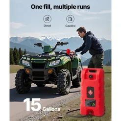 VEVOR Fuel Caddy, 15 Gallon, Portable Fuel Tank with Gravity & Hand Pump Modes, Fuel Tank Container with Wheels, 10 ft Delivery Hose & Manual Pump, Gas Caddy for Motorboats, ATVs, Gasoline & Diesel
