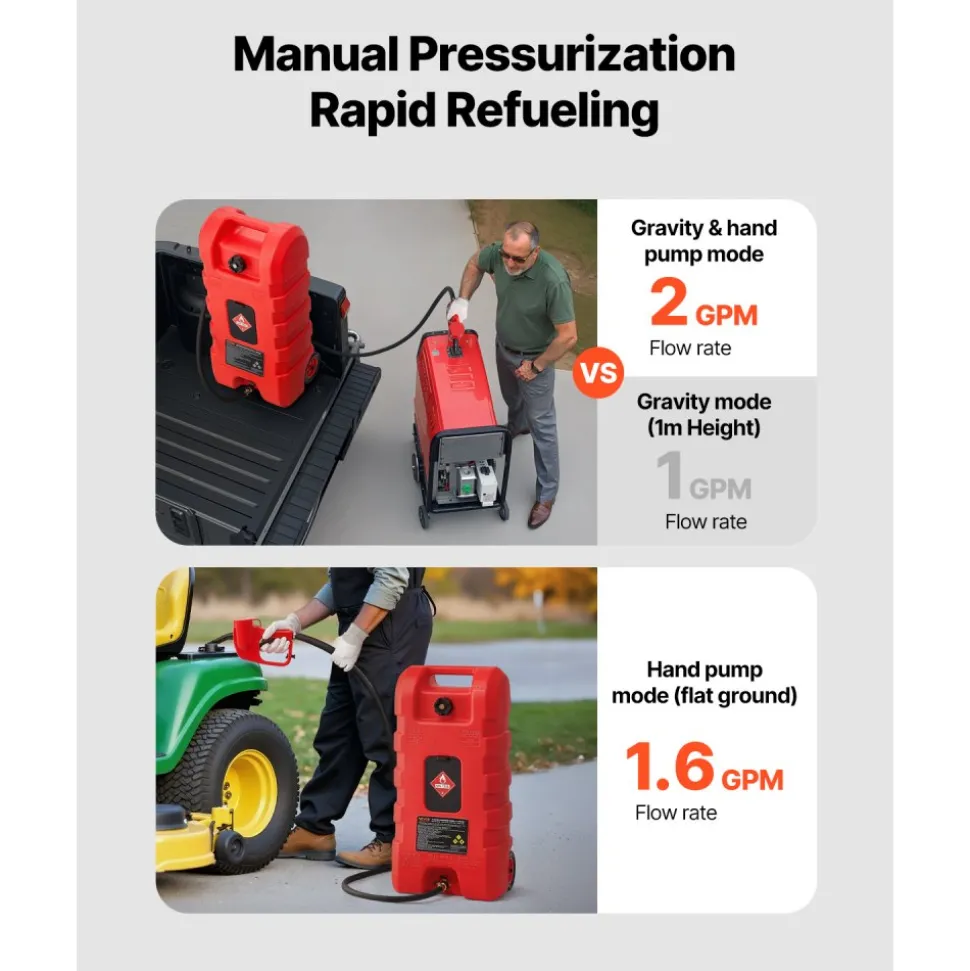 VEVOR Fuel Caddy, 15 Gallon, Portable Fuel Tank with Gravity & Hand Pump Modes, Fuel Tank Container with Wheels, 10 ft Delivery Hose & Manual Pump, Gas Caddy for Motorboats, ATVs, Gasoline & Diesel