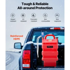 VEVOR Fuel Caddy, 16 Gallon, Portable Fuel Tank with 12V DC 2.5 GPM Electric Fuel Transfer Pump, 4 ft Delivery Hose & Auto-Stop Sensor Nozzle, Tank Adapters, Suitable for Diesel & Gasoline, Red