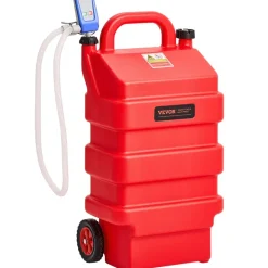 VEVOR Fuel Caddy, 16 Gallon, Portable Fuel Tank with 12V DC 2.5 GPM Electric Fuel Transfer Pump, 4 ft Delivery Hose & Auto-Stop Sensor Nozzle, Tank Adapters, Suitable for Diesel & Gasoline, Red