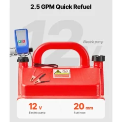 VEVOR Fuel Caddy, 16 Gallon, Portable Fuel Tank with 12V DC 2.5 GPM Electric Fuel Transfer Pump, 4 ft Delivery Hose & Auto-Stop Sensor Nozzle, Tank Adapters, Suitable for Diesel & Gasoline, Red