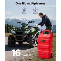 VEVOR Fuel Caddy, 16 Gallon, Portable Fuel Tank with 12V DC 2.5 GPM Electric Fuel Transfer Pump, 4 ft Delivery Hose & Auto-Stop Sensor Nozzle, Tank Adapters, Suitable for Diesel & Gasoline, Red
