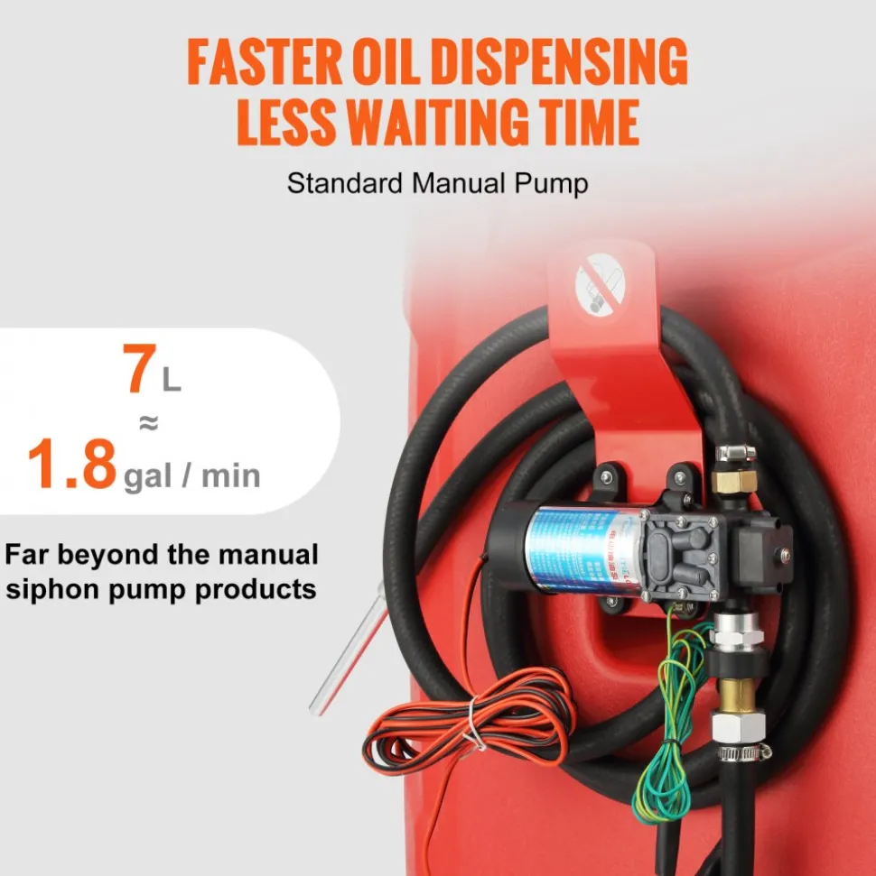 VEVOR Fuel Caddy, 32 Gallon, Portable Fuel Storage Tank On-Wheels, with 12V DC Transfer Pump, Gasoline Diesel Fuel Container with 8.2 ft Hose, Flow Rate 7L/min, for Trucks, Boats, Lawn Mowers