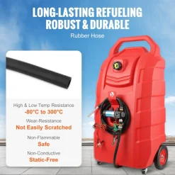 VEVOR Fuel Caddy, 32 Gallon, Portable Fuel Storage Tank On-Wheels, with 12V DC Transfer Pump, Gasoline Diesel Fuel Container with 8.2 ft Hose, Flow Rate 7L/min, for Trucks, Boats, Lawn Mowers