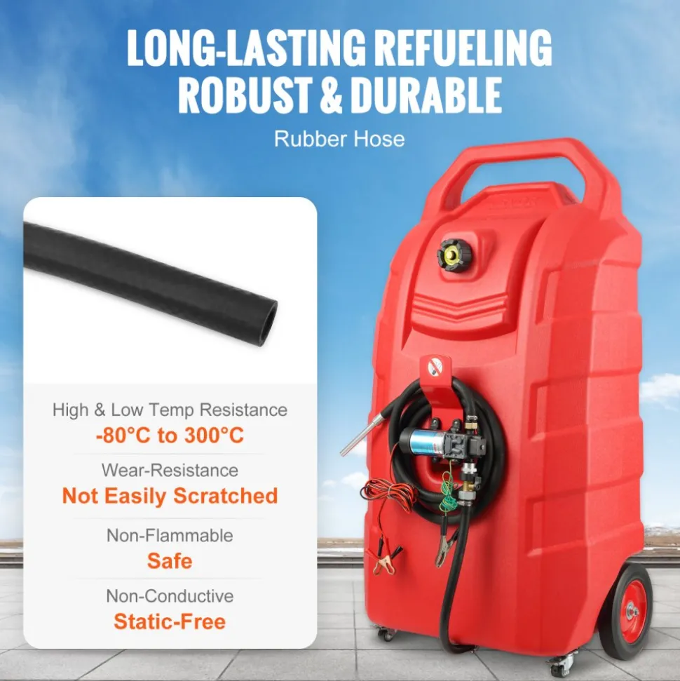 VEVOR Fuel Caddy, 32 Gallon, Portable Fuel Storage Tank On-Wheels, with 12V DC Transfer Pump, Gasoline Diesel Fuel Container with 8.2 ft Hose, Flow Rate 7L/min, for Trucks, Boats, Lawn Mowers