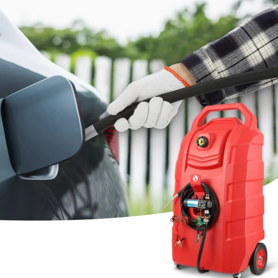 VEVOR Fuel Caddy, 32 Gallon, Portable Fuel Storage Tank On-Wheels, with 12V DC Transfer Pump, Gasoline Diesel Fuel Container with 8.2 ft Hose, Flow Rate 7L/min, for Trucks, Boats, Lawn Mowers