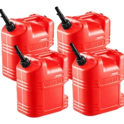 VEVOR Fuel Container, 5 Gallon, Gas Tank with Spout & Clear Scale, 15 L/min Max Flow Rate, Secure & Leak-proof, Portable Flat Fluid Container for Most Cars Motorcycle ATV UTV, Red, 4 Packs