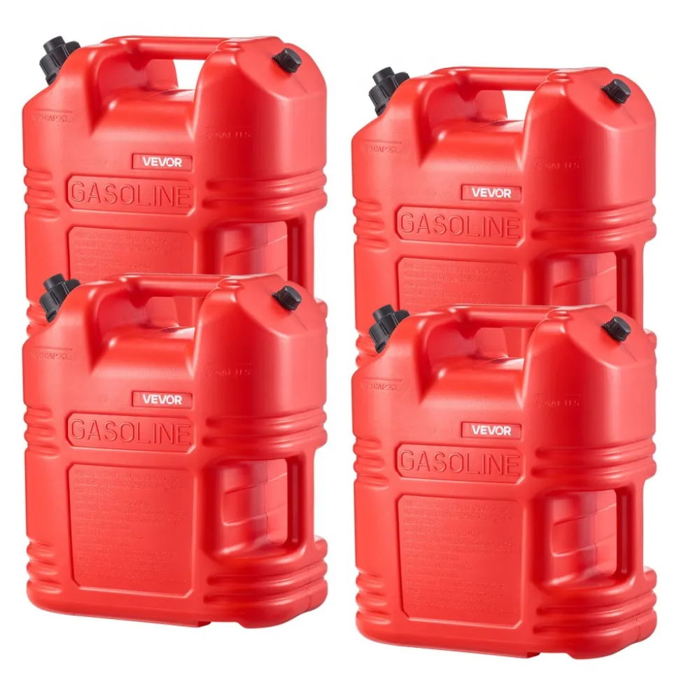 VEVOR Fuel Container, 5 Gallon, Gas Tank with Spout & Clear Scale, 15 L/min Max Flow Rate, Secure & Leak-proof, Portable Flat Fluid Container for Most Cars Motorcycle ATV UTV, Red, 4 Packs