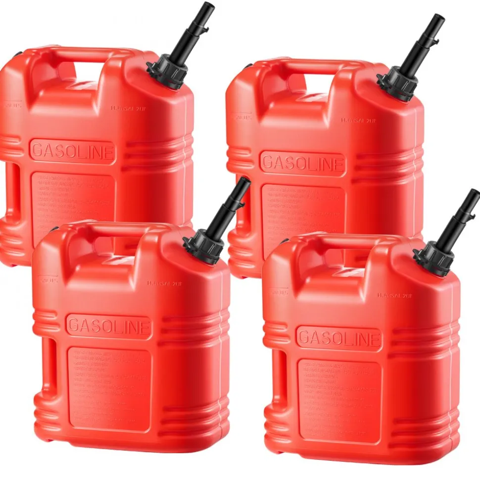 VEVOR Fuel Container, 5 Gallon, Gas Tank with Spout & Clear Scale, 15 L/min Max Flow Rate, Secure & Leak-proof, Portable Flat Fluid Container for Most Cars Motorcycle ATV UTV, Red, 4 Packs
