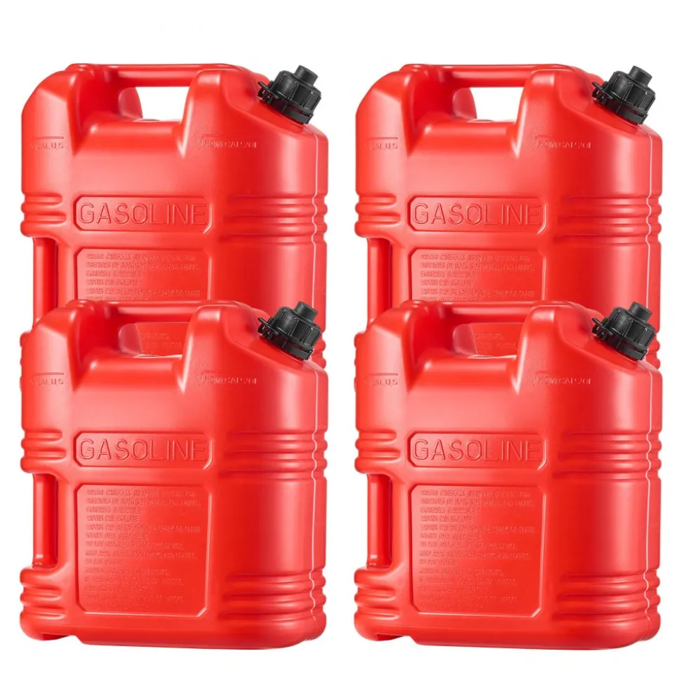 VEVOR Fuel Container, 5 Gallon, Gas Tank with Spout & Clear Scale, 15 L/min Max Flow Rate, Secure & Leak-proof, Portable Flat Fluid Container for Most Cars Motorcycle ATV UTV, Red, 4 Packs