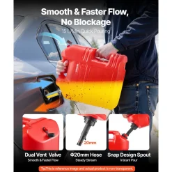 VEVOR Fuel Container, 5 Gallon, Gas Tank with Spout & Clear Scale, 15 L/min Max Flow Rate, Secure & Leak-proof, Portable Flat Fluid Container for Most Cars Motorcycle ATV UTV, Red, 4 Packs
