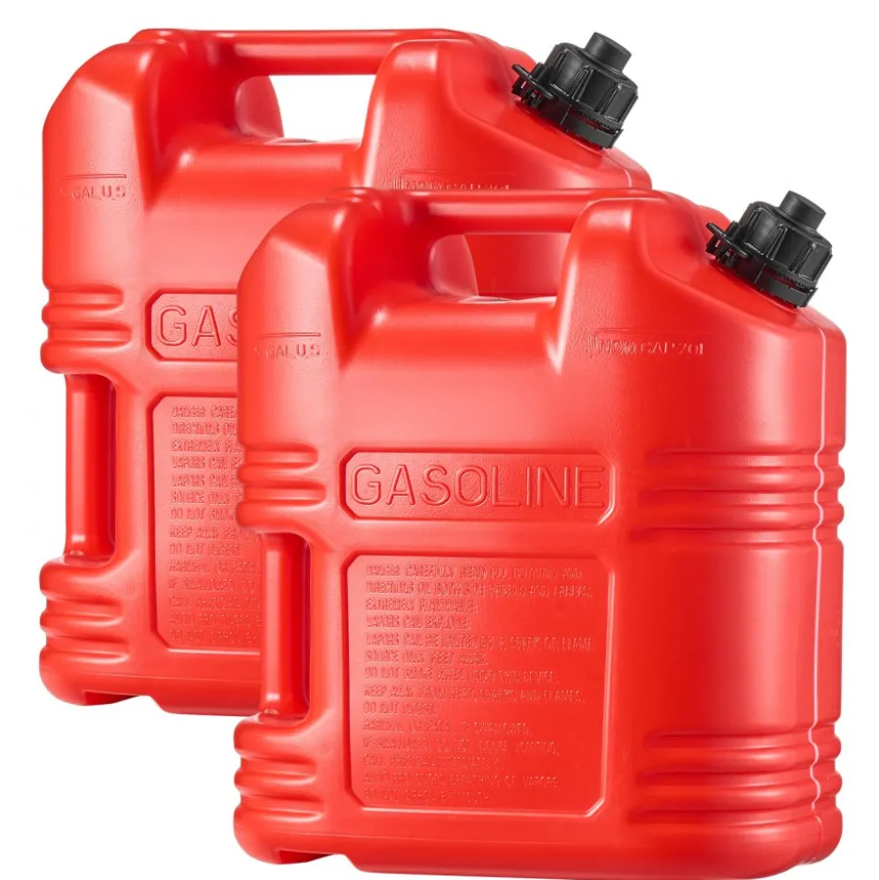 VEVOR Fuel Container, 5 Gallon, Gas Tank with Spout & Clear Scale, 15 L/min Max Flow Rate, Secure & Leak-proof, Portable Flat Fluid Container for Most Cars Motorcycle ATV UTV, Red, 2 Packs