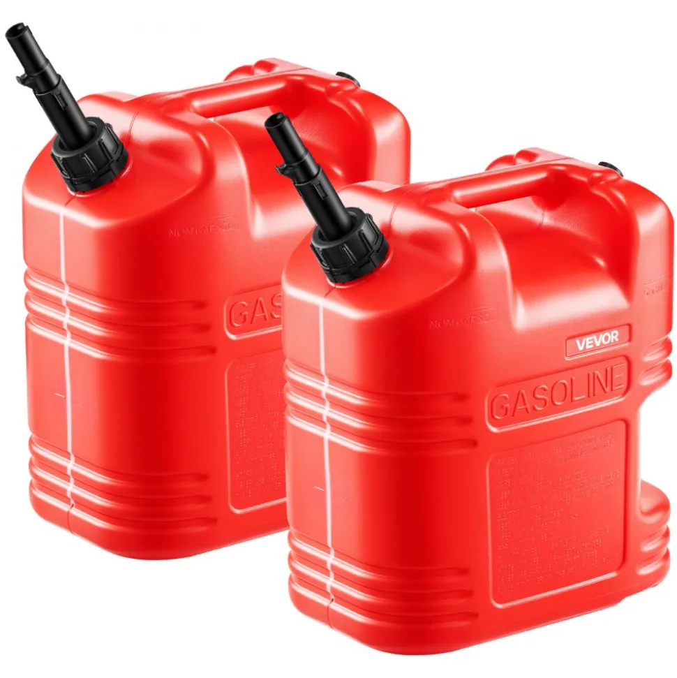 VEVOR Fuel Container, 5 Gallon, Gas Tank with Spout & Clear Scale, 15 L/min Max Flow Rate, Secure & Leak-proof, Portable Flat Fluid Container for Most Cars Motorcycle ATV UTV, Red, 2 Packs