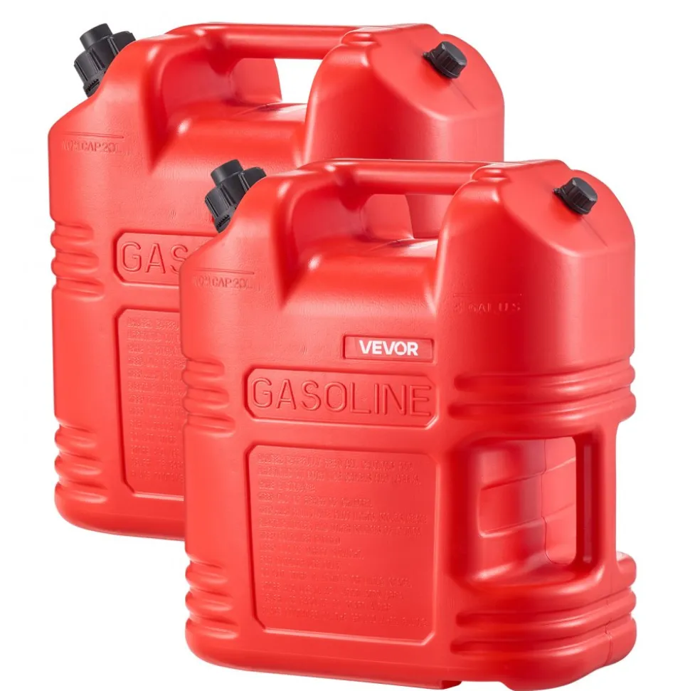 VEVOR Fuel Container, 5 Gallon, Gas Tank with Spout & Clear Scale, 15 L/min Max Flow Rate, Secure & Leak-proof, Portable Flat Fluid Container for Most Cars Motorcycle ATV UTV, Red, 2 Packs