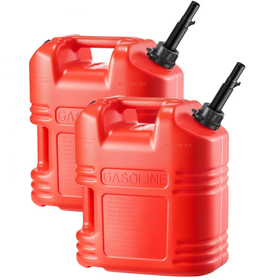 VEVOR Fuel Container, 5 Gallon, Gas Tank with Spout & Clear Scale, 15 L/min Max Flow Rate, Secure & Leak-proof, Portable Flat Fluid Container for Most Cars Motorcycle ATV UTV, Red, 2 Packs