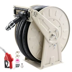 VEVOR Fuel Hose Reel, 1 inch x 50 ft Retractable, Spring Driven Auto Swivel Rewind, 300 PSI, Heavy-Duty Carbon Steel Construction with Industrial Grade Rubber Hose, for Diesel Fuel, Kerosene