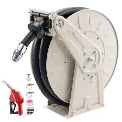 VEVOR Fuel Hose Reel, 1 inch x 33 ft Retractable, Spring Driven Auto Swivel Rewind, 300 PSI, Heavy-Duty Carbon Steel Construction with Industrial Grade Rubber Hose, for Diesel Fuel, Kerosene