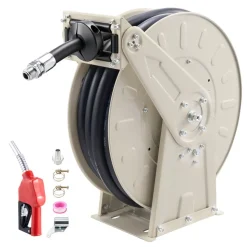 VEVOR Fuel Hose Reel, 3/4 inch x 50 ft Retractable, Spring Driven Auto Swivel Rewind, 300 PSI, Heavy-Duty Carbon Steel Construction with Industrial Grade Rubber Hose, for Diesel Fuel, Kerosene