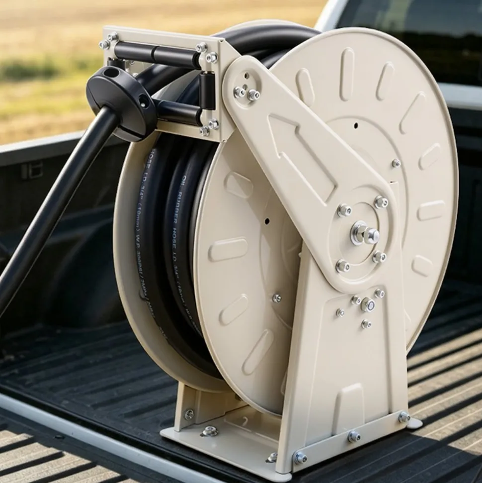 VEVOR Fuel Hose Reel, 3/4 inch x 33 ft Retractable, Spring Driven Auto Swivel Rewind, 300 PSI, Heavy-Duty Carbon Steel Construction with Industrial Grade Rubber Hose, for Diesel Fuel, Kerosene