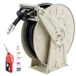 VEVOR Fuel Hose Reel, 3/4 inch x 33 ft Retractable, Spring Driven Auto Swivel Rewind, 300 PSI, Heavy-Duty Carbon Steel Construction with Industrial Grade Rubber Hose, for Diesel Fuel, Kerosene