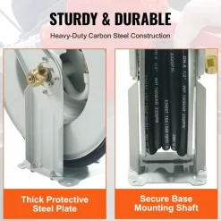 VEVOR Fuel Hose Reel, 1/2" x 50', Extra Long Retractable Machine Oil Hose Reel, Spring Driven Auto Swivel Rewind, Heavy-Duty Carbon Steel Construction with Hose for Auto Repair, Industries, 2300 PSI