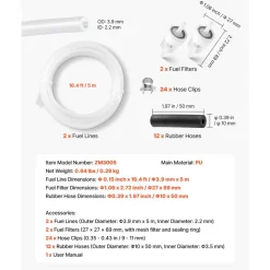 VEVOR Fuel Pipe Hose Line Kit, 196.9″ Diesel Heater Fuel Line Kit, Replaceable Parking Heater Fuels Lines Kits with Lines Filters Clips & Hoses, Tank Diesel Heater Accessories for 2KW 5KW 8KW Heaters