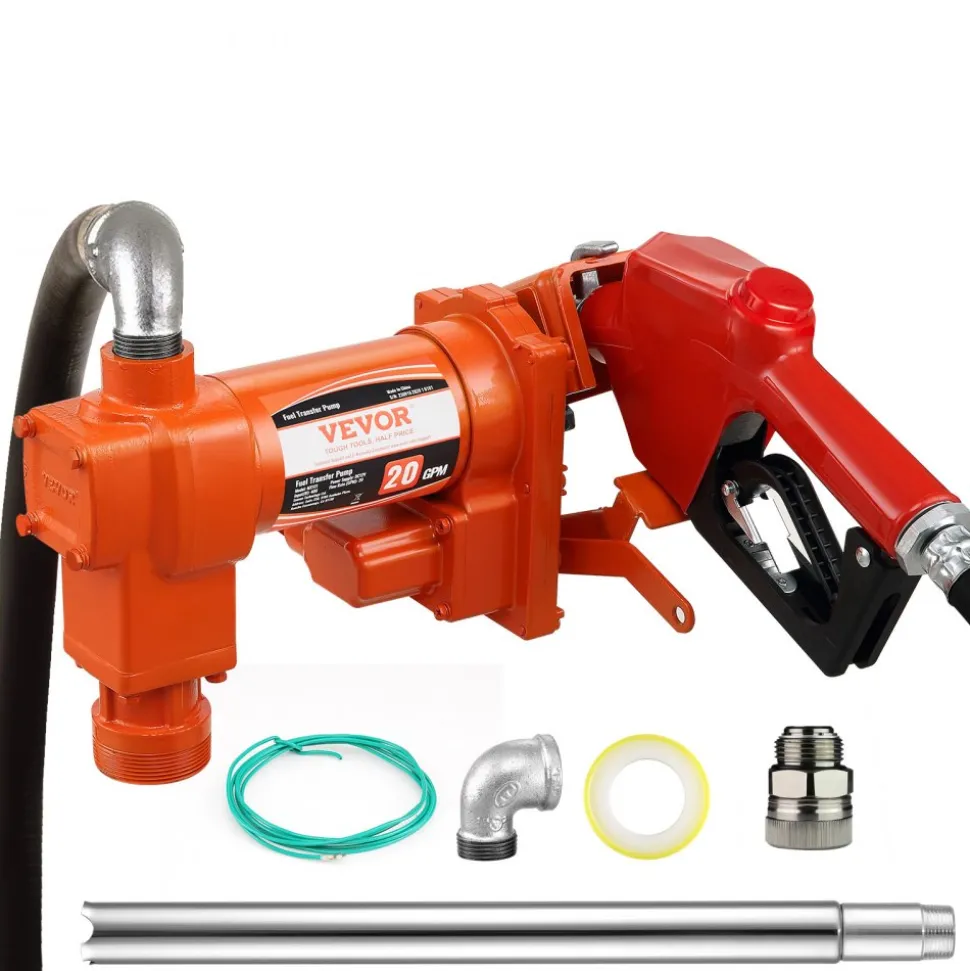 VEVOR Fuel Transfer Pump, 12V DC 20 GPM 1/4 HP, Gasoline Extractor Pump with Automatic Nozzle, Discharge Hose & Suction Pipe for Gasoline, Diesel, Kerosene, Ethanol & Methanol Blends, and Biodiesel