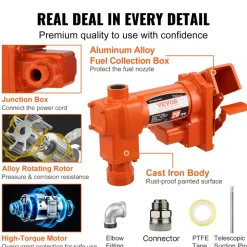 VEVOR Fuel Transfer Pump, 12V DC 20 GPM 1/4 HP, Gasoline Extractor Pump with Automatic Nozzle, Discharge Hose & Suction Pipe for Gasoline, Diesel, Kerosene, Ethanol & Methanol Blends, and Biodiesel
