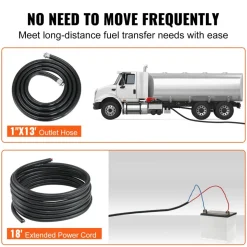 VEVOR Fuel Transfer Pump, 12V DC 20 GPM 1/4 HP, Gasoline Extractor Pump with Automatic Nozzle, Discharge Hose & Suction Pipe for Gasoline, Diesel, Kerosene, Ethanol & Methanol Blends, and Biodiesel