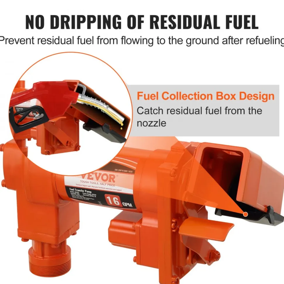 VEVOR Fuel Transfer Pump, 12V DC 16 GPM 1/4 HP, Gasoline Extractor Pump with Automatic Nozzle, Discharge Hose & Suction Pipe for Gasoline, Diesel, Kerosene, Ethanol & Methanol Blends, and Biodiesel