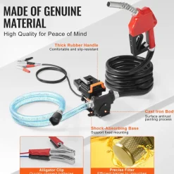 VEVOR Fuel Transfer Pump, 12V DC 15 GPM 1/4 HP, Portable Electric Diesel Transfer Pump with Auto Shut-Off Fuel Nozzle, Long Inlet & Outlet Hose for Gasoline, Diesel, Kerosene, Methanol Blends