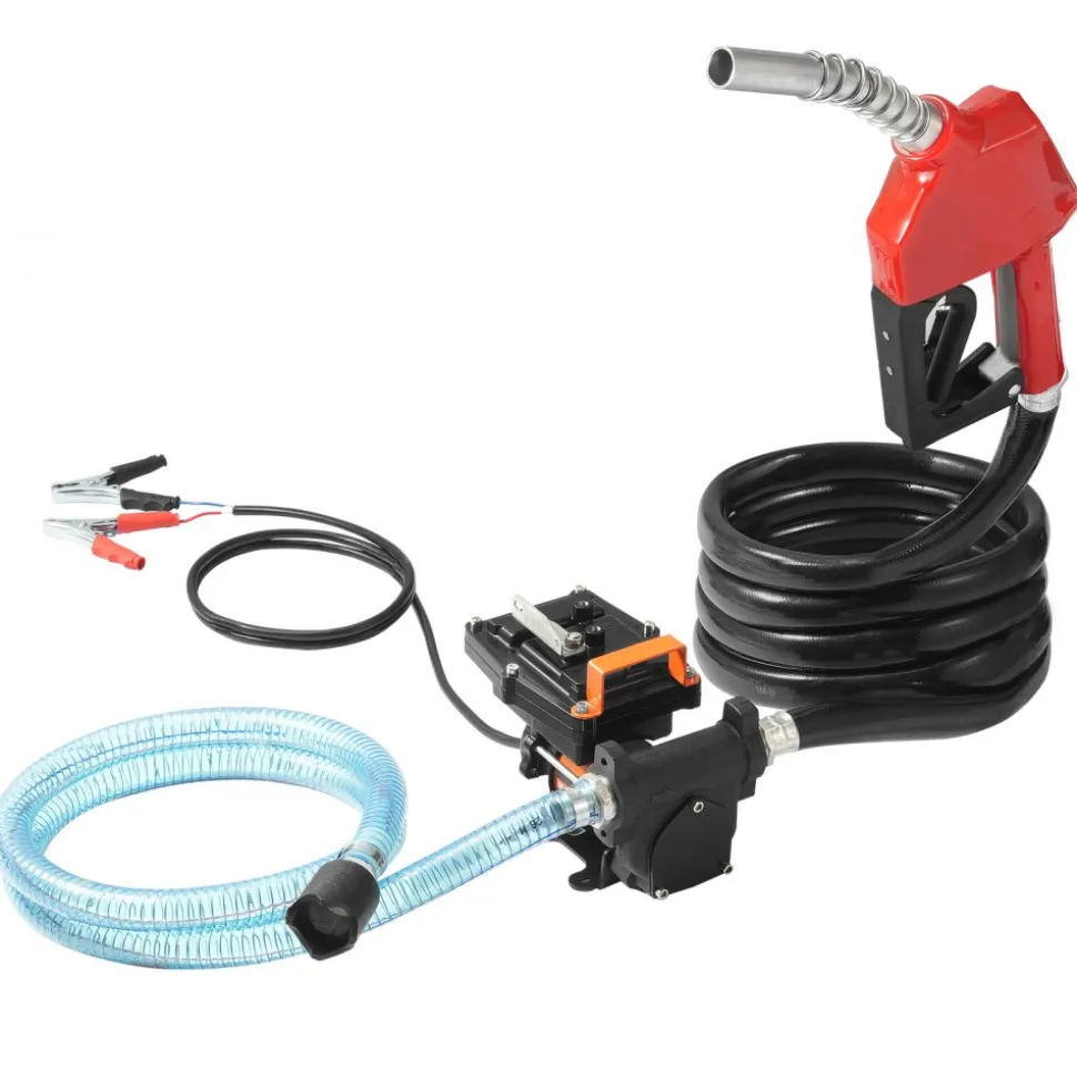 VEVOR Fuel Transfer Pump, 12V DC 15 GPM 1/4 HP, Portable Electric Diesel Transfer Pump with Auto Shut-Off Fuel Nozzle, Long Inlet & Outlet Hose for Gasoline, Diesel, Kerosene, Methanol Blends