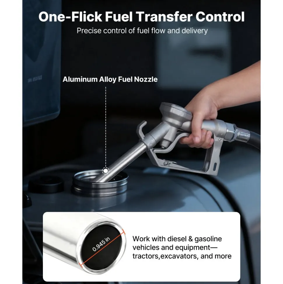VEVOR Fuel Transfer Pump, 12V DC 15 GPM, Cast Iron Diesel Transfer Pump Kit, with Manual Nozzle, Discharge Hose, Overheat Protection, Power Cable, Explosion-Proof, for Gasoline Diesel Kerosene & More