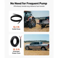 VEVOR Fuel Transfer Pump, 12V DC 15 GPM, Cast Iron Diesel Transfer Pump Kit, with Manual Nozzle, Discharge Hose, Overheat Protection, Power Cable, Explosion-Proof, for Gasoline Diesel Kerosene & More