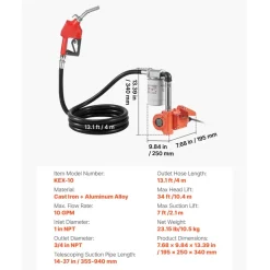 VEVOR Fuel Transfer Pump, 12V DC 10 GPM, Portable Diesel Transfer Pump Kit, with Auto Shut-Off Nozzle, Discharge Hose, Overheat Protection, Power Cable, Explosion-Proof, for Gasoline Diesel Kerosene