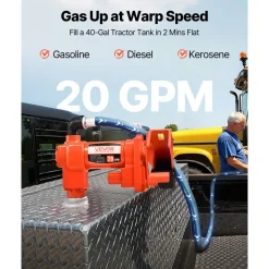 VEVOR Fuel Transfer Pump, 12V DC 20 GPM 1/4 HP Diesel Pump, Extractor Pumps with Manual Nozzle, Discharge Hose and Suction Pipe, for Gasoline, Diesel, Kerosene, Ethanol-Methanol Blends & Biodiesel