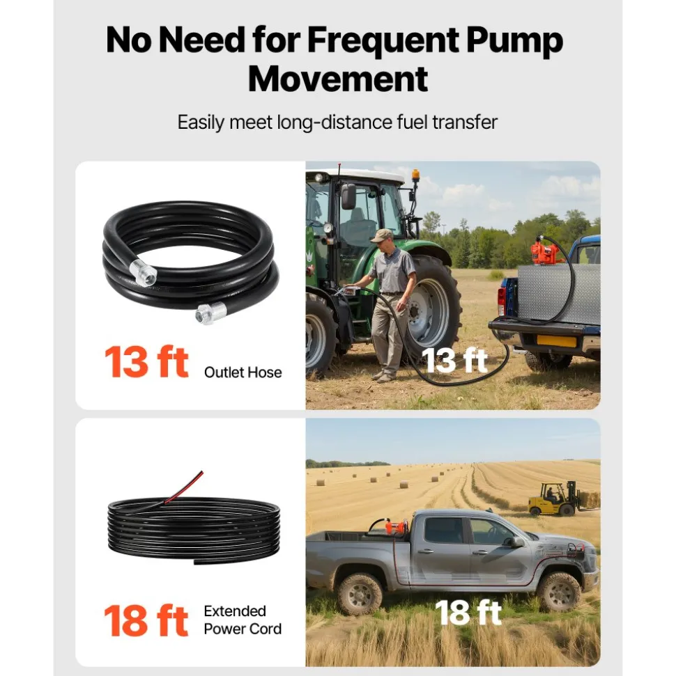 VEVOR Fuel Transfer Pump, 12V DC 20 GPM 1/4 HP Diesel Pump, Extractor Pumps with Manual Nozzle, Discharge Hose and Suction Pipe, for Gasoline, Diesel, Kerosene, Ethanol-Methanol Blends & Biodiesel