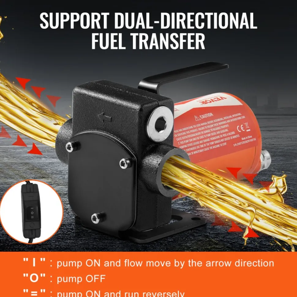VEVOR Fuel Transfer Pump, 12V DC 5 GPM 1/10 HP, Portable Electric Diesel Transfer Pump with Auto Shut-Off Fuel Nozzle, Long Inlet & Outlet Hose for Gasoline, Diesel, Kerosene, Methanol Blends