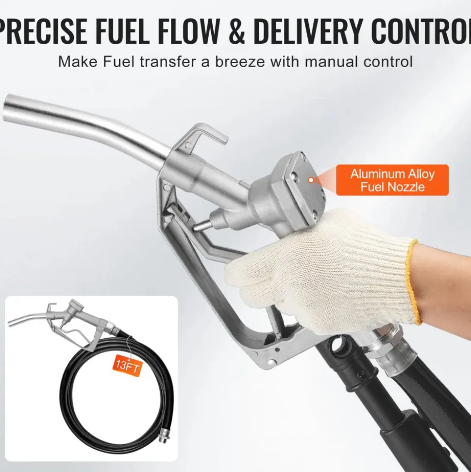 VEVOR Fuel Transfer Pump, 12V DC 5 GPM 1/10 HP, Portable Electric Diesel Transfer Pump with Auto Shut-Off Fuel Nozzle, Long Inlet & Outlet Hose for Gasoline, Diesel, Kerosene, Methanol Blends