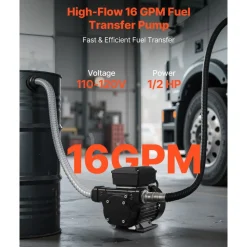 VEVOR Fuel Transfer Pump 110V, 16 GPM 60 L/min, AC Electric Oil Transfer Pump for Diesel Kerosene Biodiesel, with Auto Fuel Nozzle & 2 Hoses, 45 ft/13.7 m Max Lift, for Vehicles, Construction Sites