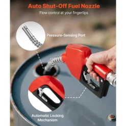 VEVOR Fuel Transfer Pump 110V, 16 GPM 60 L/min, AC Electric Oil Transfer Pump for Diesel Kerosene Biodiesel, with Auto Fuel Nozzle & 2 Hoses, 45 ft/13.7 m Max Lift, for Vehicles, Construction Sites