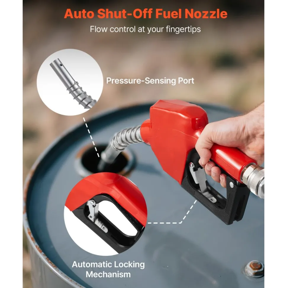 VEVOR Fuel Transfer Pump 110V, 16 GPM 60 L/min, AC Electric Oil Transfer Pump for Diesel Kerosene Biodiesel, with Auto Fuel Nozzle & 2 Hoses, 45 ft/13.7 m Max Lift, for Vehicles, Construction Sites