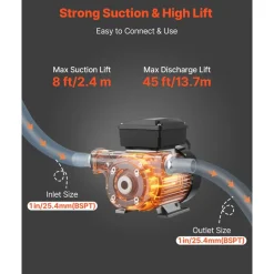 VEVOR Fuel Transfer Pump 110V, 16 GPM 60 L/min, AC Electric Oil Transfer Pump for Diesel Kerosene Biodiesel, with Auto Fuel Nozzle & 2 Hoses, 45 ft/13.7 m Max Lift, for Vehicles, Construction Sites