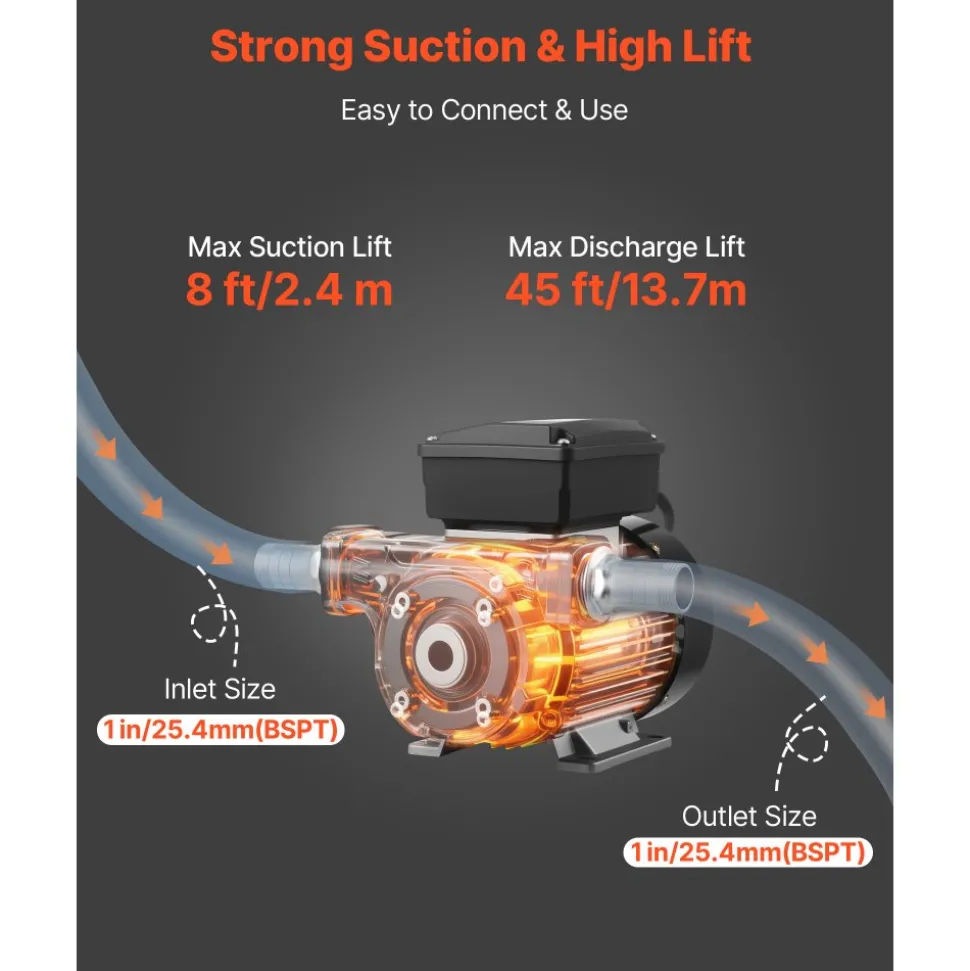 VEVOR Fuel Transfer Pump 110V, 16 GPM 60 L/min, AC Electric Oil Transfer Pump for Diesel Kerosene Biodiesel, with Auto Fuel Nozzle & 2 Hoses, 45 ft/13.7 m Max Lift, for Vehicles, Construction Sites