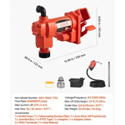 VEVOR Fuel Transfer Pump 110V, 15 GPM 57 L/min, AC Electric Oil Transfer Pump, with Auto Shut-Off Fuel Nozzle & Discharge Hose, High Flow Kit for Gasoline, Diesel, Kerosene, Biodiesel, Ethanol Blends