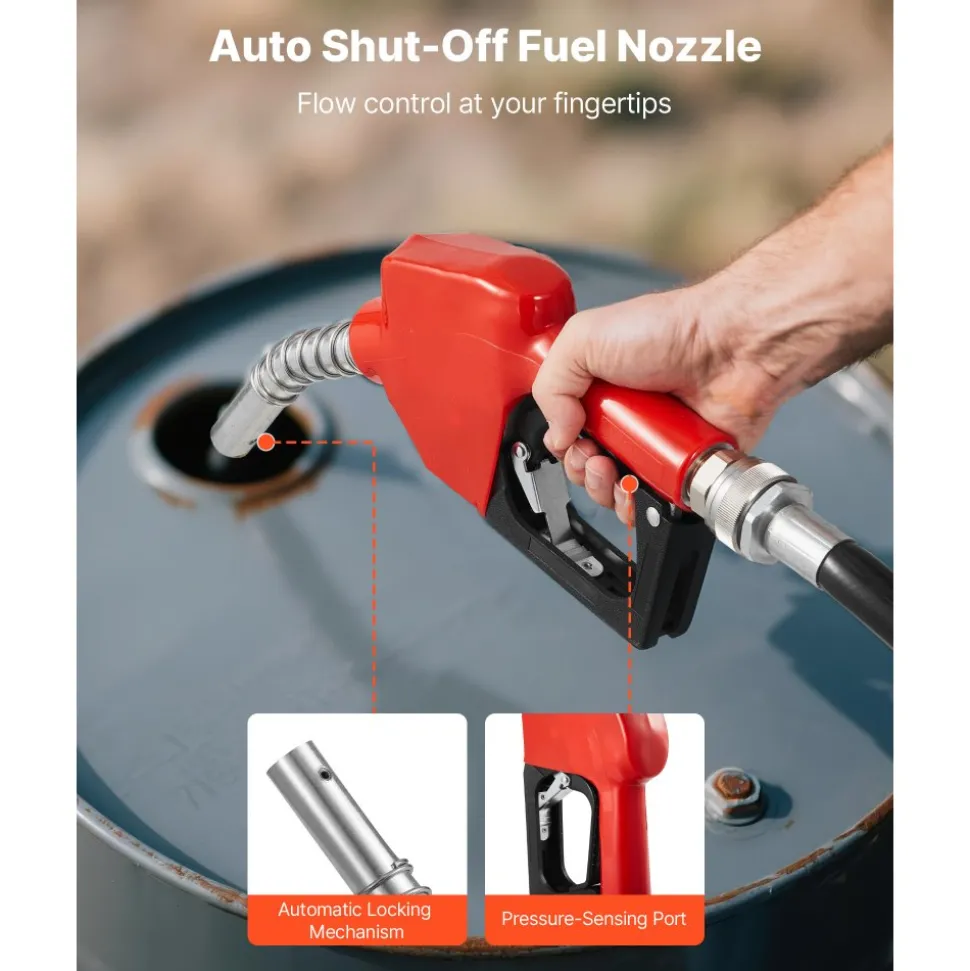 VEVOR Fuel Transfer Pump 110V, 15 GPM 57 L/min, AC Electric Oil Transfer Pump, with Auto Shut-Off Fuel Nozzle & Discharge Hose, High Flow Kit for Gasoline, Diesel, Kerosene, Biodiesel, Ethanol Blends