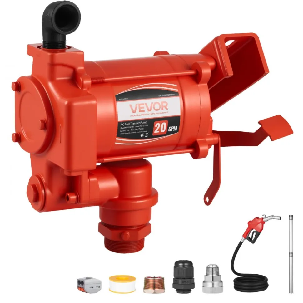 VEVOR Fuel Transfer Pump 110V, 20 GPM 76 L/min, AC Electric Oil Transfer Pump, with Auto Shut-Off Fuel Nozzle & Discharge Hose, High Flow Kit for Gasoline, Diesel, Kerosene, Biodiesel, Ethanol Blends