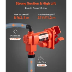 VEVOR Fuel Transfer Pump 110V, 15 GPM 57 L/min, AC Electric Oil Transfer Pump, 8 ft/2.4 m Max Suction Lift, 37 ft/11.28 m Max Lift, Overheat Protection, for Gasoline Diesel Kerosene Biodiesel Ethanol