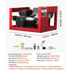 VEVOR Fuel Transfer Pump 110V, 16 GPM 60 L/min, AC Electric Oil Transfer Pump for Diesel Kerosene Biodiesel, with Meter, Auto Fuel Nozzle & 2 Hoses, 45 ft/13.7 m Lift, for Vehicles, Construction Sites